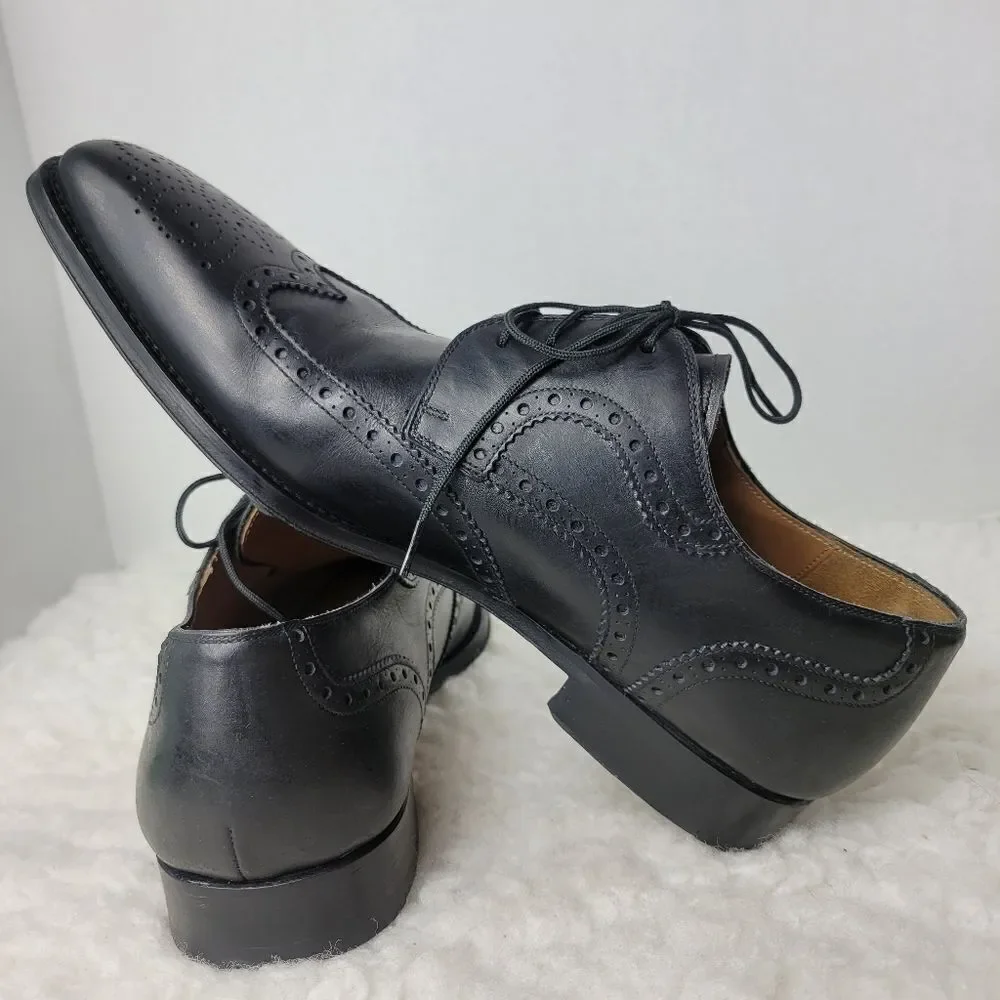 Magnanni Mens Shoes  Size 8.5  Brogue Wingtip Black Leather Derby Oxford 13974